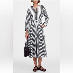 NWT Madewell Janis Stripe Long Sleeve Cotton Poplin Midi Dress in Deep Forest